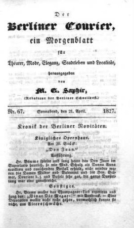 Nr. 67, Sonnabend, den 21. April 1827