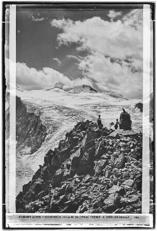 Stubaier Alpen. Zuckerhütl (3511 Meter), Mitte Sulzenau Ferner vom Trögler (2901 Meter)