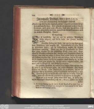 Zwantzigste Predigt, über 2 Petr. I. v. 19. Von der Göttlichkeit der heiligen Schrift.