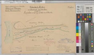 Ems Kanalisierung Blatt 8 Strecke Meppen überstaute Flächen am Papenbusch Lageplan und Grunderwerbskarte 1891 1 : 2000 34 x 50 kol. Zeichnung A. Franke, Wasserbauinspektor Wasser- und Schiffahrtsdirektion Münter