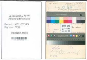 Entnazifizierung Hans Mevissen , geb. 22.12.1900 (Staedtischer Angestellter)
