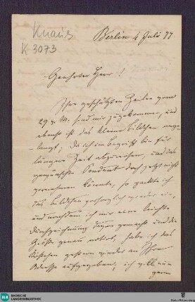 Brief von Ludwig Knaus an Unbekannt vom 04.07.1877 - K 3037