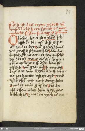 71r-75v: Gebete zur Dornenkrone Jesu, auf die einzelnen Wochentage verteilt