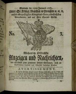 No. 3. Montags, den 19ten Januarii 1761.