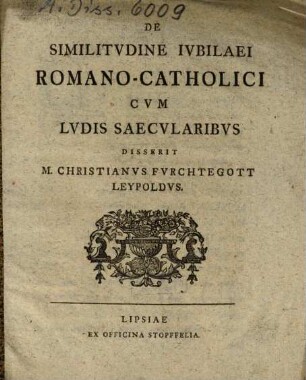 De similitudine iubilaei Romano-Catholici cum ludis saecularibus