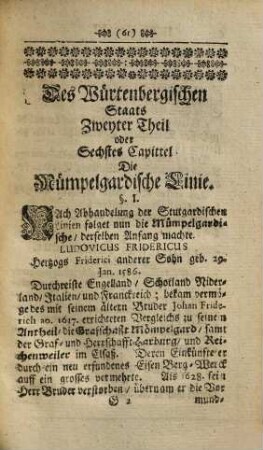 Staat Der Hertzoge von Würtenberg, 2. Des Hertzoglich-Würtenberg. Staats Zweyte Abtheilung