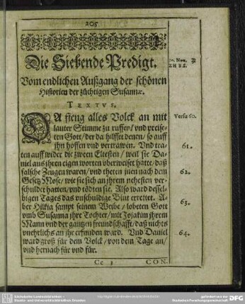Die Siebende Predigt. Vom endlichen Außgang der schönen Historien der züchtigen Susannae