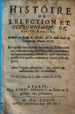 Histoire de l'Election et Couronnement du Roy des Romains
