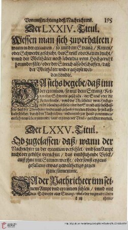 Titul 75. Ob zugelassen/daß/wann der Nachrichter in der execution verfehlet/und sein Ampt nicht der gebühr verrichtet ...