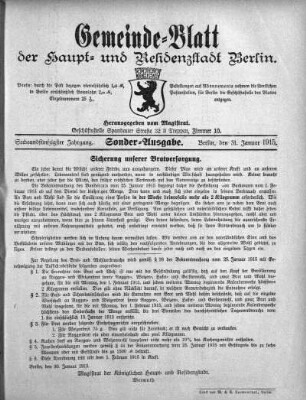 Sonder-Ausgabe, 31. Januar 1915