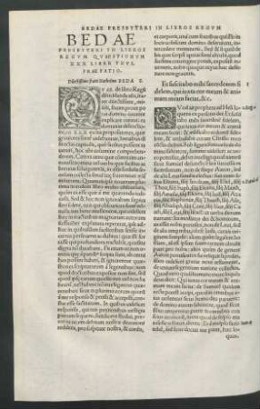 Bedae Presbyteri In Libros Regum Quaestionum XXX Liber Unus.