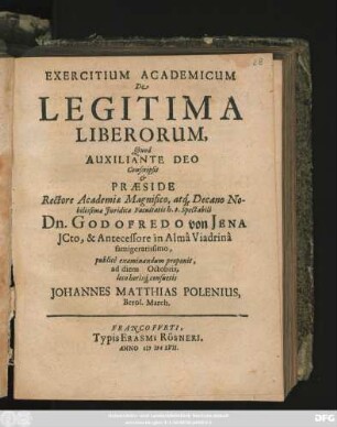 Exercitium Academicum De Legitima Liberorum