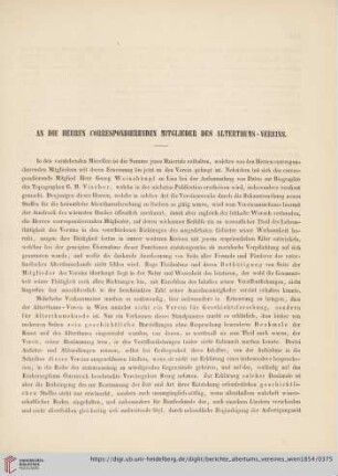 An die correspondierenden Mitglieder des Alterthums- Vereins