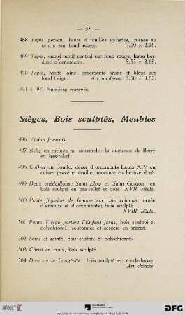 Sièges, Bois sculptés, Meubles (Nr.496-603)