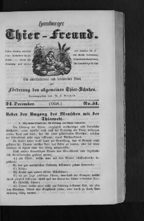 Hamburger Thier-Freund. 24. December. (1858.) No. 51.
