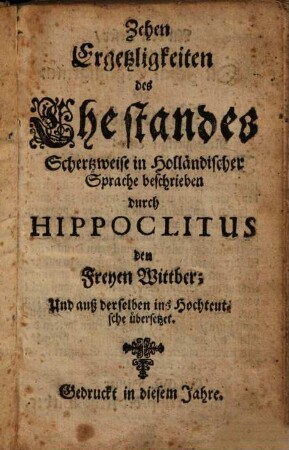 Zehen Ergetzlichkeiten des Ehestandes
