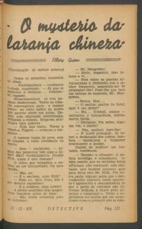 O mysterio da laranja chineza : (Continuação do numero anterior). [Grande romance]. (Continúa no proximo numero)
