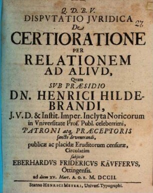 Disp. iur. de certioratione per relationem ad aliud