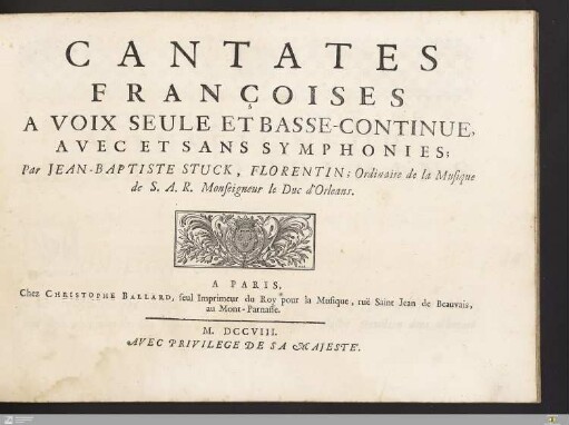 Cantates Françoises A Voix Seule Et Basse-Continue, Avec Et Sans Symphonies : [Livre Second]