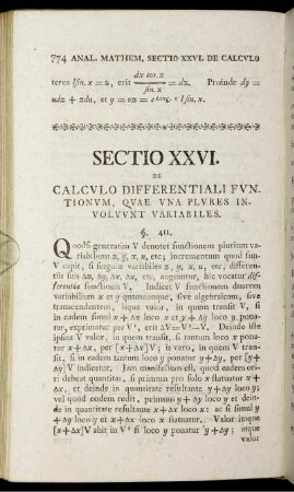 Sectio XXVI. - XXVIII. Calculo Differentiali Funtionum.