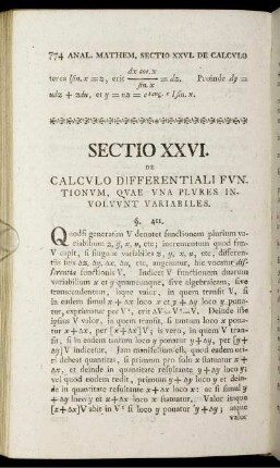 Sectio XXVI. - XXVIII. Calculo Differentiali Funtionum.