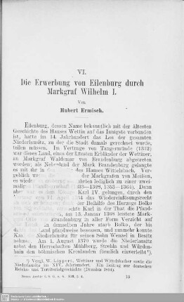 VI. Die Erwerbung von Eilenburg durch Markgraf Wilhelm I.