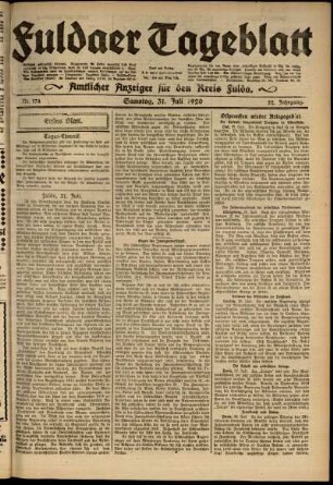 Erste Ausgabe vom Samstag, den 31. Juli 1920.