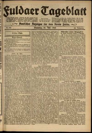 Erste Ausgabe vom Samstag, den 31. Juli 1920.