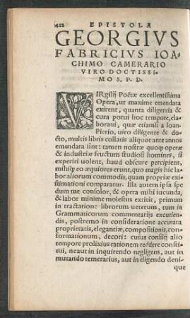 Georgius Fabricius Ioachimo Camerario Viro Doctissimo S. P. D.