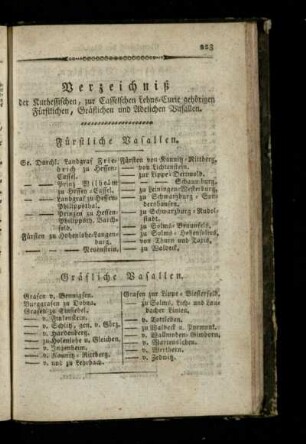 Verzeichniß der Kurhessischen, zur Casselschen Lehns-Curie gehoerigen Fuerstlichen, Graeflichen und Adelichen Vasallen