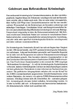 5, Geleitwort zum Referatedienst Kriminologie
