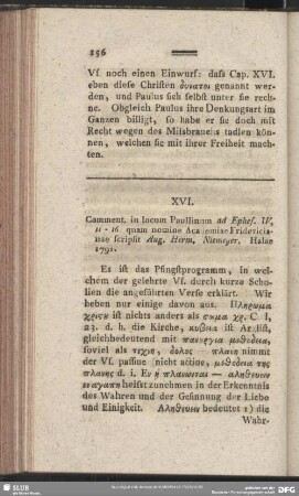 XVI. Comment. in locum Paullinum ad Ephes. IV, 11 - 16 quam nomine Academiae Fridericianae scripsit Aug. Herm. Niemeyer. Halae 1791.