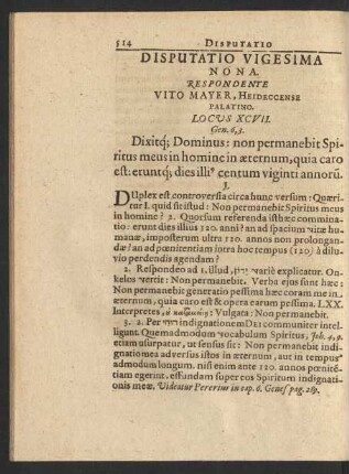 Disputatio Vigesima Nona. Respondente Vito Mayer, ...