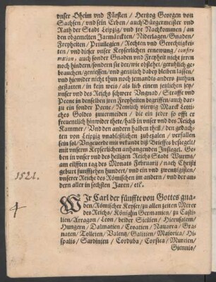 Wir Carl der fünffte von Gottes gnaden/ Römischer Keyser ...