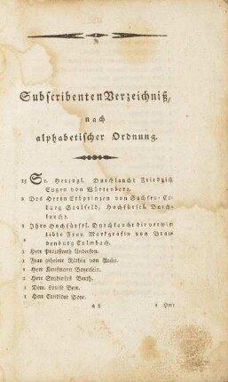 SubscribentenVerzeichniß, nach alphabetischer Ordnung.