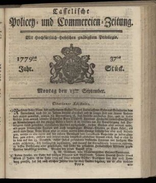 37tes Stueck, Montag den 13ten September. 1779