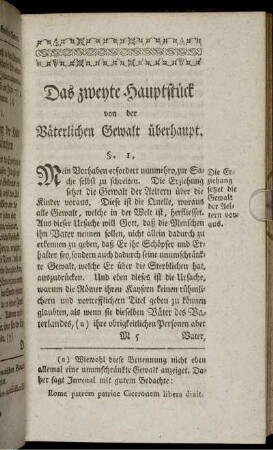 Das zweyte Hauptstück von der Väterlichen Gewalt überhaupt.