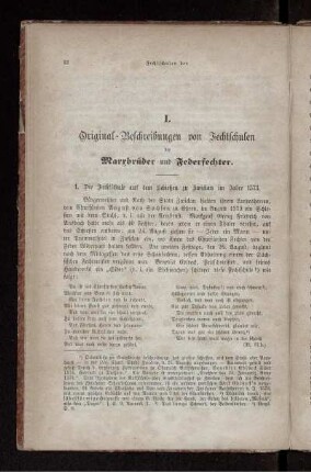 I. Original-Beschreibungen von Fechtschulen der Marrbrüder und Federfechter: