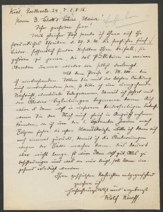 Brief an B. Schott's Söhne : 02.08.1915