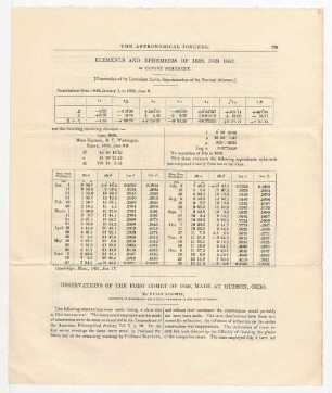 Elements and ephemeris of Iris, for 1852.
