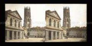 Blick vom Place de Notre-Dame auf Kathedrale St. Nikolaus, Freiburg im Üechtland