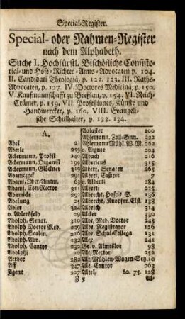 Special- oder Nahmen-Register nach dem Alphabeth