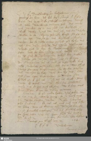 S. 111-112: Eigenhändiger Brief Martin Luthers an Kurfürst Johann Friedrich I. von Sachsen