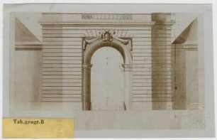 Potsdam, Stadtschloss, Fortunaportal, Teilaufriss : Potsdam, Stadtschloss, Fortunaportal, Aufriss des Erdgeschosses mit Maßangaben, unbekannter Zeichner, um 1700. Feder, Pinsel in Wasserfarbe/Papier.