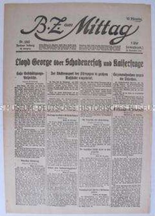 Berliner Tageszeitung "B.Z. am Mittag" u.a. zu den Forderungen Großbritanniens an Deutschland