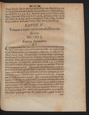 Caput V. Textum a variis variorum abusibus vindicans.