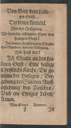 Von Gott dem heiligen Geist. Der dritte Artickel.