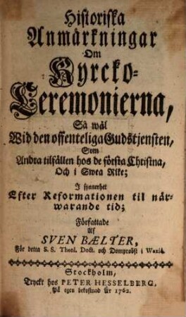 Historiska Anmärkningar om kyrcko-ceremonierna