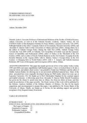 Turkish foreign policy : framework and analysis