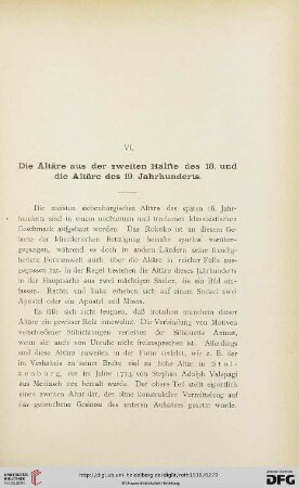 VI. Die Altäre aus der zweiten Hälfte des 18. und die Altäre des 19. Jahrhunderts